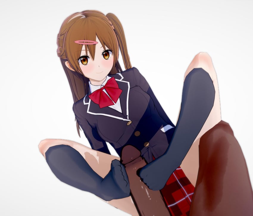 1boy 1girls 3d chuunibyou_demo_koi_ga_shitai! dark-skinned_male faceless_male footjob footwear koikatsu kyoto_animation light-skinned_female nibutani_shinka noire_(pixiv) penis school_uniform uniform