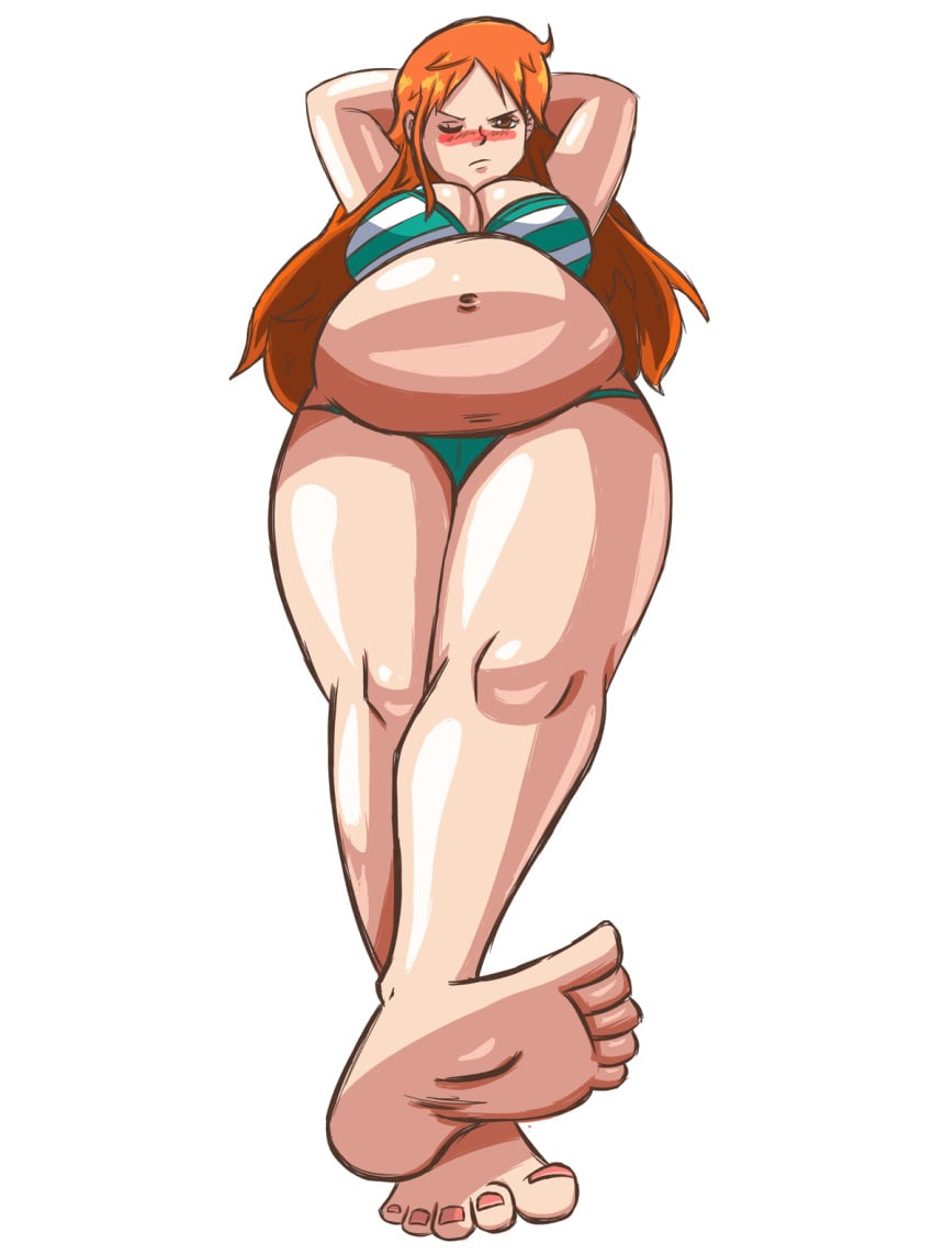 1girls arbrianarchy barefoot belly big_belly big_breasts bikini blush breasts cleavage female female_only nami one_piece orange_hair pregnancy pregnant pregnant_female shounen_jump solo_female