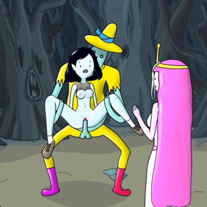 1male adventure_time green_skin grey_skin magic_man marceline nonconsensual panties_on_head pink_skin princess_bubblegum rape tagme topless