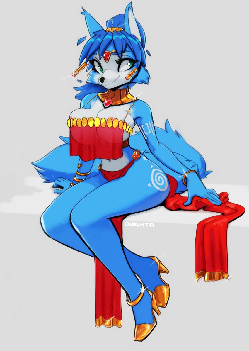 1girls 2020s 2021 anklet anthro areola areola_slip areolae artist_name black_nose black_pupils blue_body blue_eyebrows blue_eyes blue_fur blue_hair bottomless_loincloth bracelet breasts canine canine_humanoid cleavage digital_media_(artwork) eyebrows eyelashes female female_focus female_only fox fox_humanoid furry furry_female furry_only hair harem_outfit heels hi_res high_heels jewelry krystal loincloth mammal mammal_humanoid navel nintendo no_humans oughta see-through see-through_clothing see-through_top short_hair sitting smile solo solo_female source_request star_fox tagme teeth tuft white_background white_body white_sclera