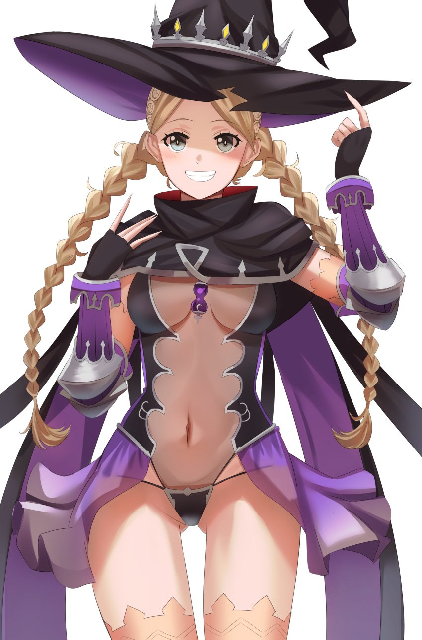 1girls absurdres alternate_costume ass_visible_through_thighs bangs black_gloves black_panties black_underwear blonde_hair blue_eyes bodystocking braid breasts capelet center_opening commission cosplay covered_navel daweykun female female_only fingerless_gloves fire_emblem fire_emblem_fates gloves hat highleg highleg_leotard highres hilda_(stella_glow) hilda_(stella_glow)_(cosplay) leotard long_hair looking_at_viewer medium_breasts navel navel_visible_through_clothes nina_(fire_emblem) nintendo non-web_source panties pantyhose parted_bangs revealing_clothes smile solo stella_glow thigh_gap thighhighs transparent_background twin_braids underwear upper_body witch_hat