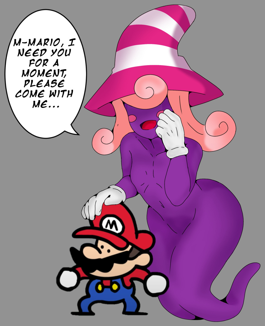 1boy 1girls ambiguous_focus ambiguous_gender femboy flat_chest frederickjdraws ghost hat mario mario_(series) meme paper_mario paper_mario:_the_thousand-year_door shortstack speedrunner_mario terminalmontage thick_thighs vivian_(paper_mario)