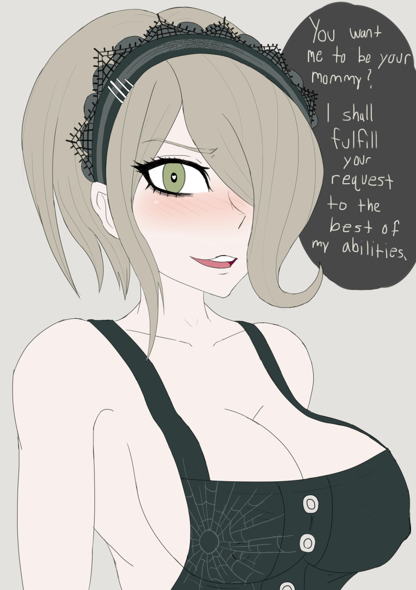 apron apron_only breasts cleavage danganronpa danganronpa_v3 female female_focus female_only hair_over_one_eye large_breasts nipple_bulge straight_hair toujou_kirumi young_savage