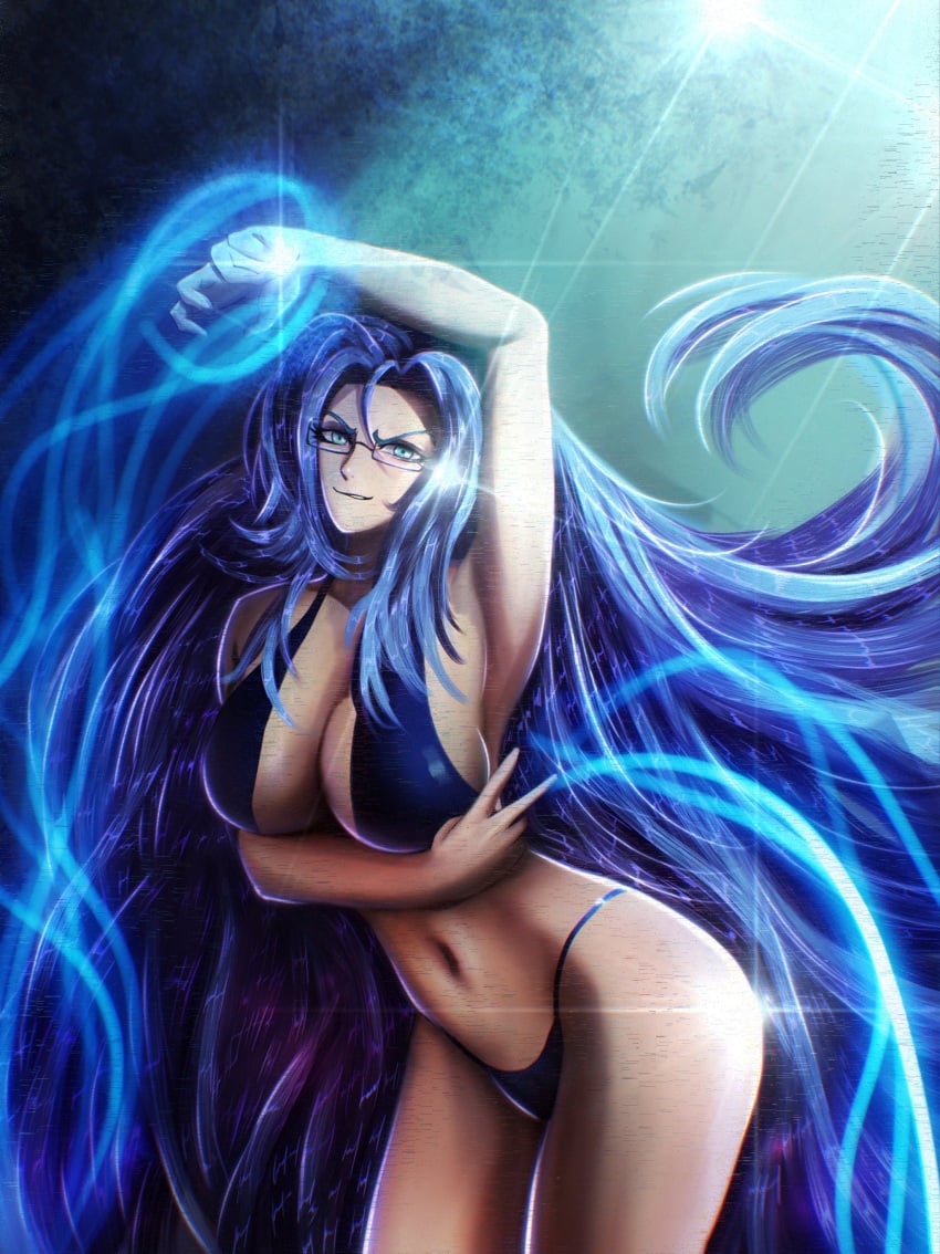 big_breasts blue_eyes blue_hair bra breasts curvy curvy_female curvy_figure curvy_hips curvy_milf female female_focus glasses hehevich long_hair one-punch_man psykos