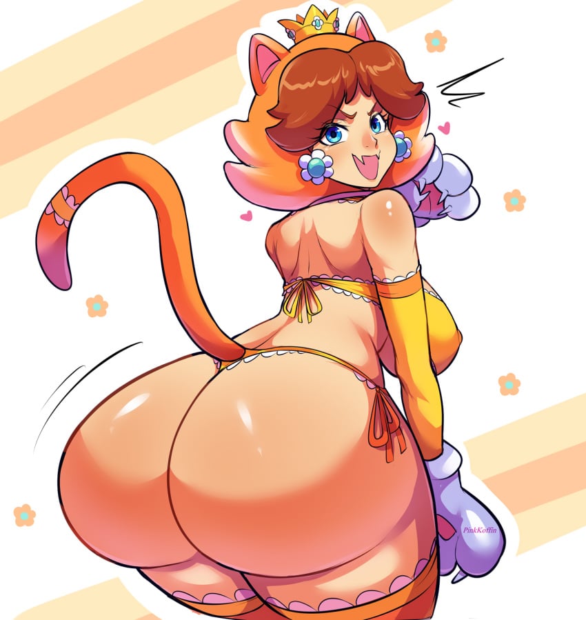 1girls ass ass_focus big_ass bimbo breasts bubble_ass bubble_butt cat_daisy cat_outfit dat_ass looking_at_viewer mario_(series) pinkkoffin princess_daisy super_mario_3d_world super_mario_bros. thick_ass thick_thighs