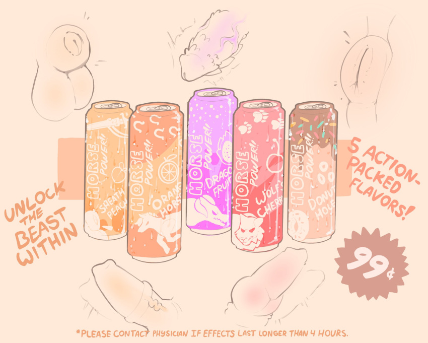 advertisement ambiguous_species animal_genitalia animal_penis balls beverage bigcozyorca canine_penis digital_drawing_(artwork) digital_media_(artwork) energy_drink equine_anus equine_penis genital_focus genitals hi_res male penile_spines penis sheath transformation