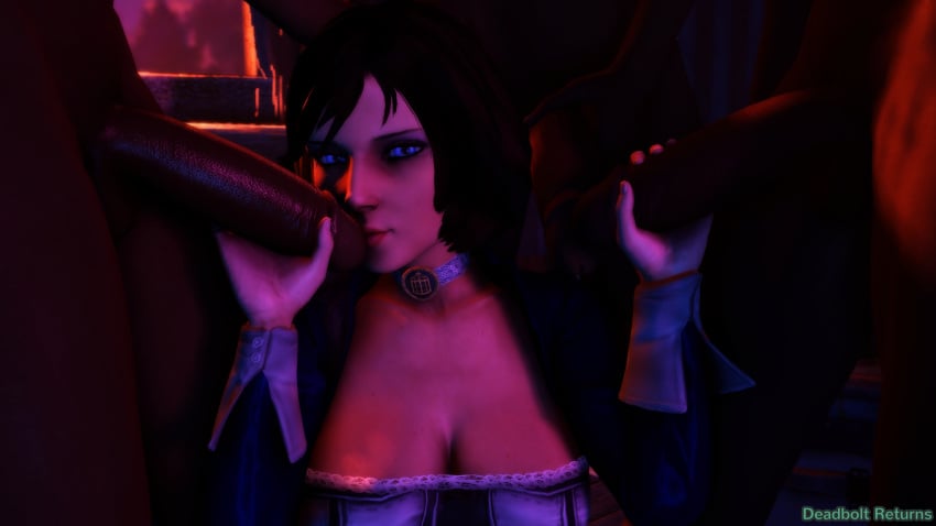 1girls 3boys 3d big_breasts bioshock bioshock_infinite blue_eyes bolero breasts busty cleavage clothed_female_nude_male corset dark-skinned_male deadboltreturns elizabeth_comstock female female_focus foursome handjob interracial nude nudity penis tagme unseen_male_face