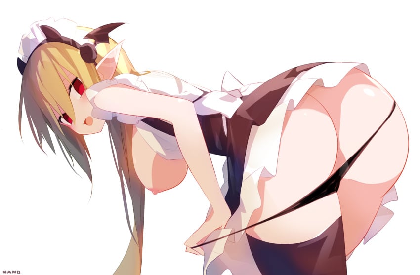 alternate_version_available ass breasts caught demon demon_girl disgaea disgaea_3 exposed_ass exposed_breasts large_breasts maid maid_uniform nanozenzen nippon_ichi_software panties panties_down peeping salvatore undressing