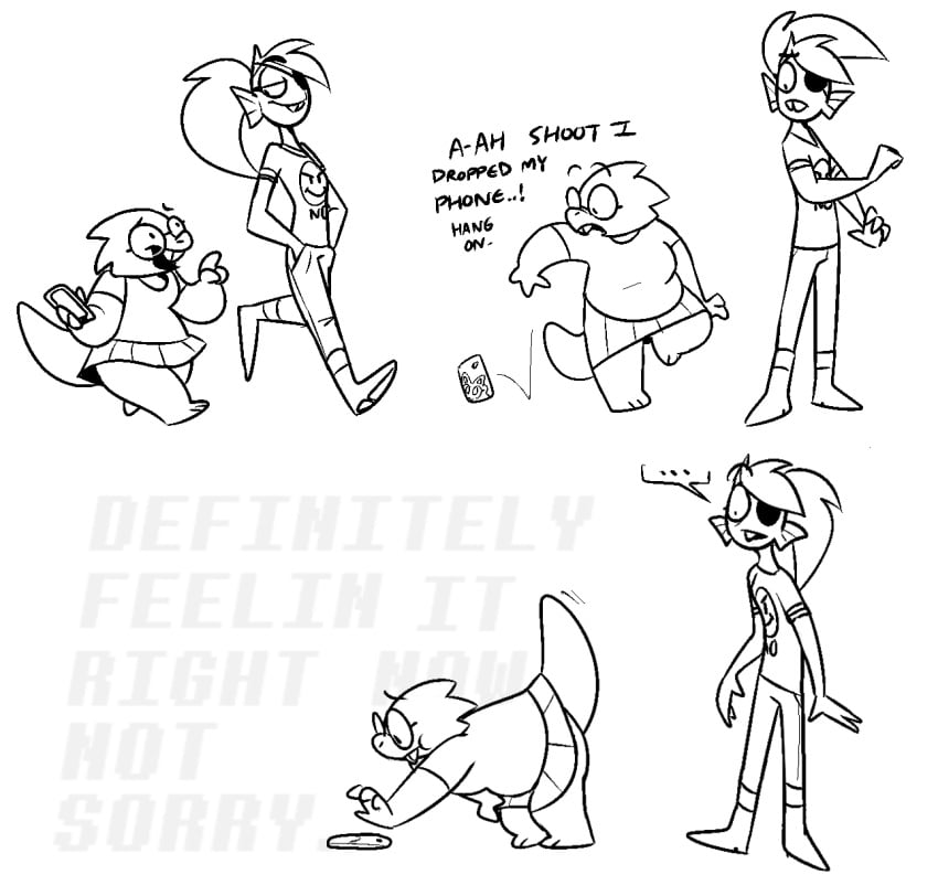 2d 2girls alphys anthro english_text female female_only humanoid looking_up_skirt monochrome pixylbyte skirt tagme tail tail_lift talking text undertale undertale_(series) undyne upskirt yuri