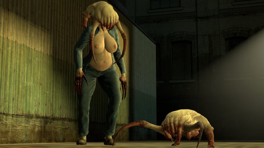 3d alien beezechurger big_ass big_breasts brainwashing breasts breasts_out claws female_headcrab half-life half-life:_alyx half-life_2 headcrab headcrab_zombie night open_shirt outdoors outside slightly_chubby source_filmmaker thick_thighs valve