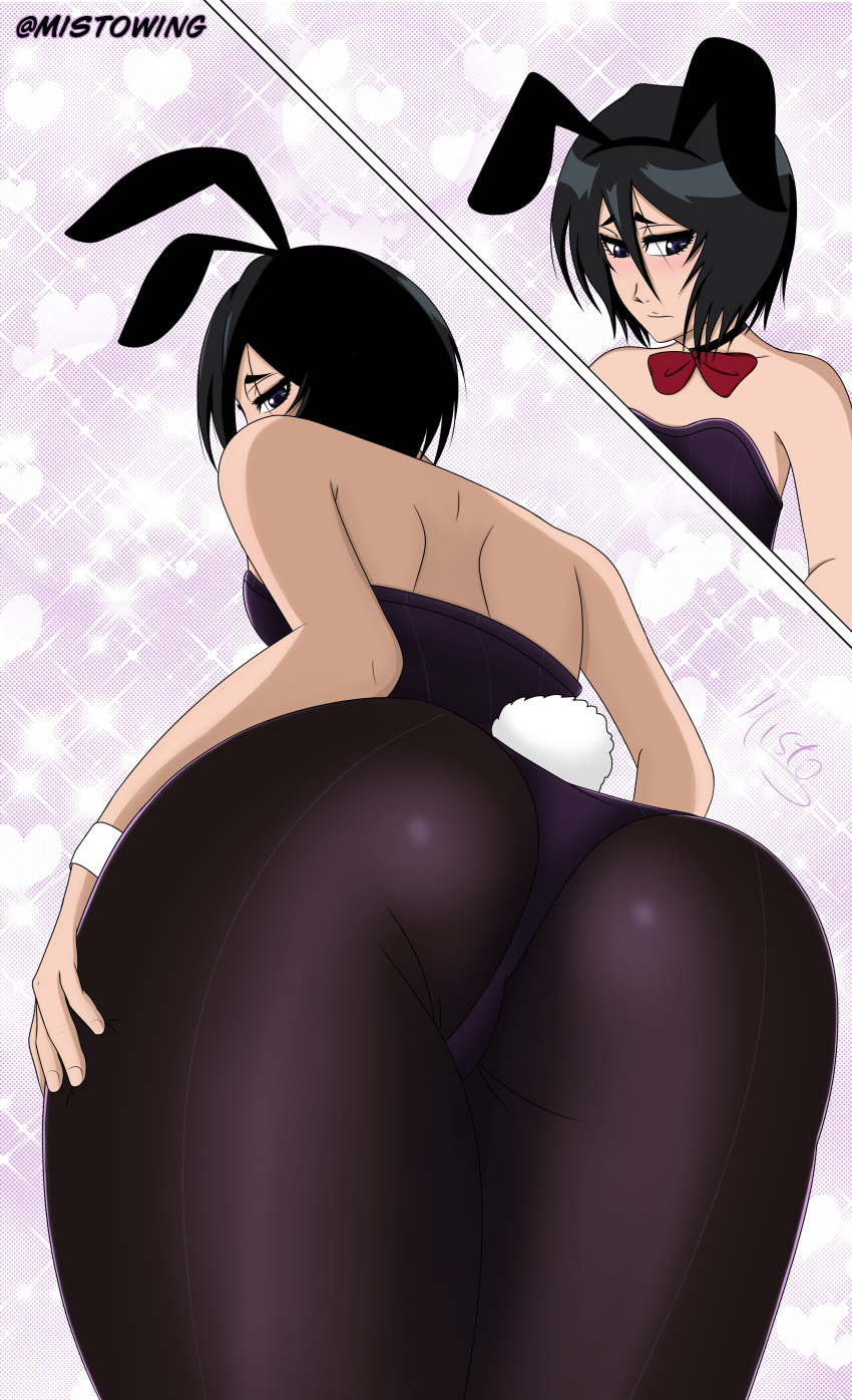 ass ass_focus bleach bunny_costume bunny_ears bunny_girl bunny_tail bunnysuit clothed kuchiki_rukia mistowing view_from_below