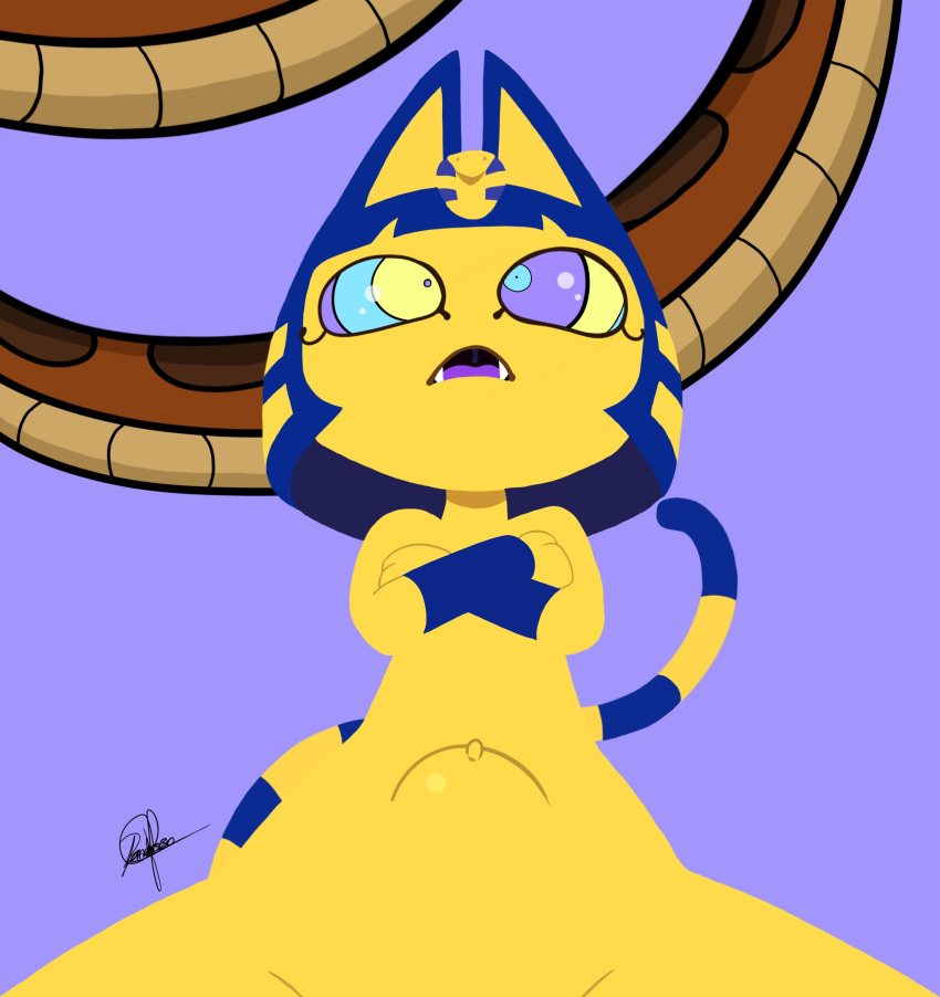 animal_crossing ankha ankha_ride_(minus8) arms_crossed blue_fur cat_ears cat_tail disney edit hypnosis kaa kaa_eyes mind_control nintendo pandroso sex snake stomach_bulge tagme the_jungle_book yellow_fur