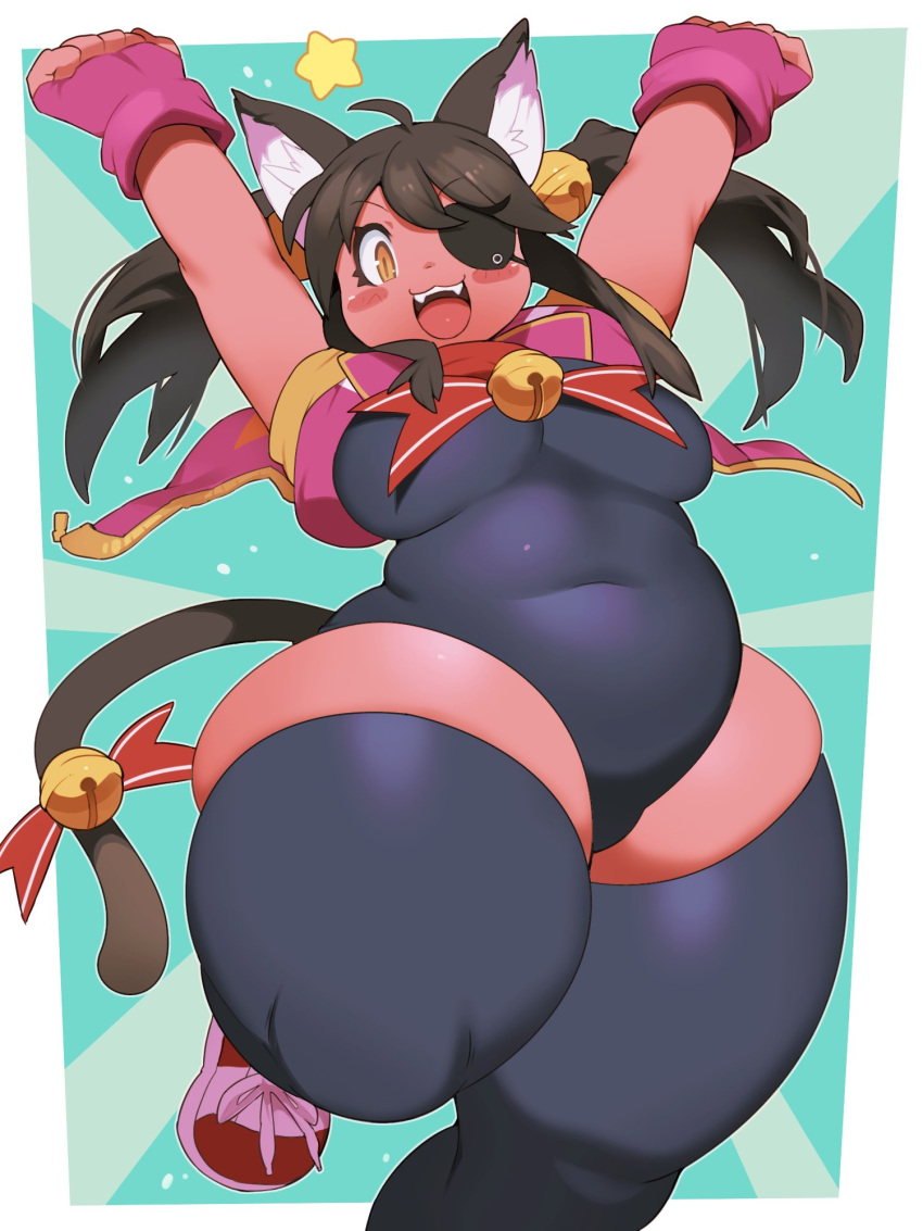 :3 anthro big_breasts breasts chubby chubby_female eye_patch eyepatch female gloves kaeritai07 leotard skindentation smile tagme thick_thighs thighhighs