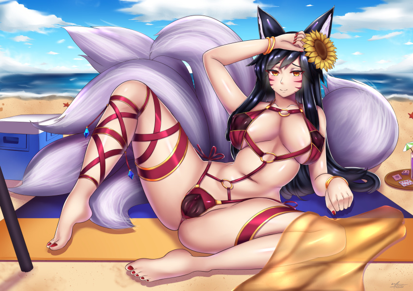 9_tails ahri animal_ear_fluff animal_ears animal_girl big_breasts black_hair breasts censored cleavage clothing curves curvy curvy_body curvy_female curvy_figure curvy_hips eyelashes eyeliner eyeshadow facial_markings female fluffy fluffy_ears fluffy_tail fluffy_tails fox fox_ears fox_girl fox_tail furry_tail hips hourglass_figure huge_breasts humanoid inner_ear_fluff kemonomimi kitsune large_breasts league_of_legends light-skinned_female light_skin long_hair multiple_tails neelize nine_tailed_fox pale-skinned_female pale_skin riot_games tail thighs vastaya video_games yellow_eyes