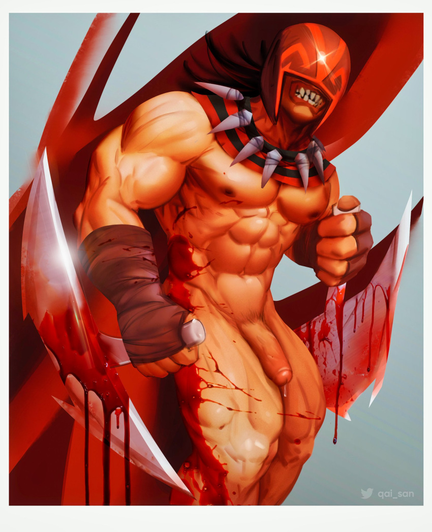 1boy blood bloodseeker bloody dota dota_2 flaccid flaccid_penis male male_only masked muscles muscular muscular_male necklace precum precum_drip qai_san sharp_teeth solo uncut weapons