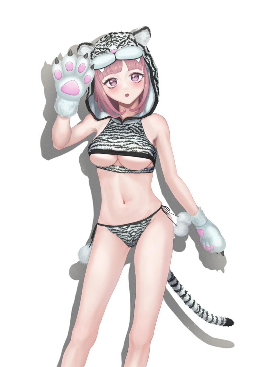 animal_costume animal_tail bikini bikini_bottom breasts danganronpa danganronpa_2:_goodbye_despair female_only large_breasts nanami_chiaki straight_hair super_danganronpa_2 tiger_hood tiger_print underboob