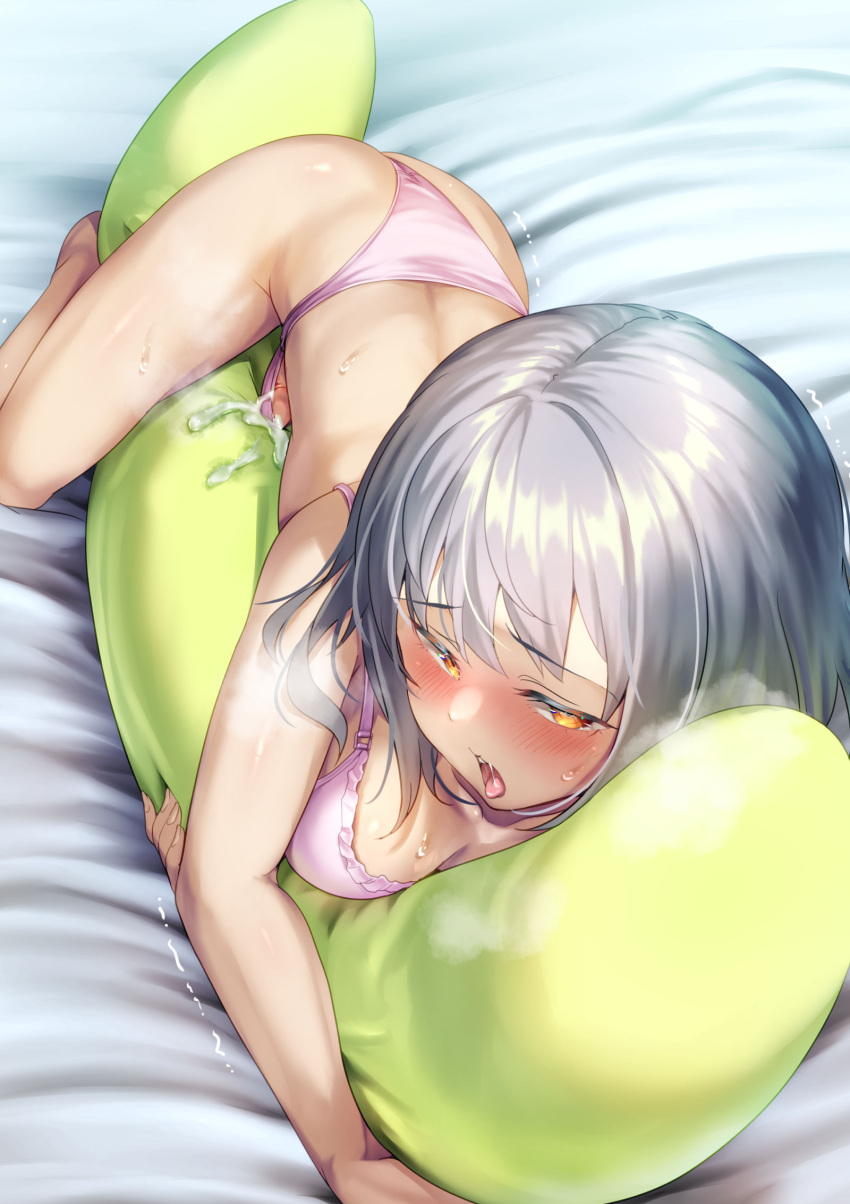 1futa amber_eyes ayanakitori blush cleavage clothed clothing cum cum_on_pillow cushion decensored dry_humping ejaculation erection futa_only futanari hands-free handsfree_ejaculation huge_cock hugging_pillow human light-skinned_futanari light_skin mostly_nude orgasm penis pillow_humping saliva silver_hair solo sweat uncensored underwear_only white_hair