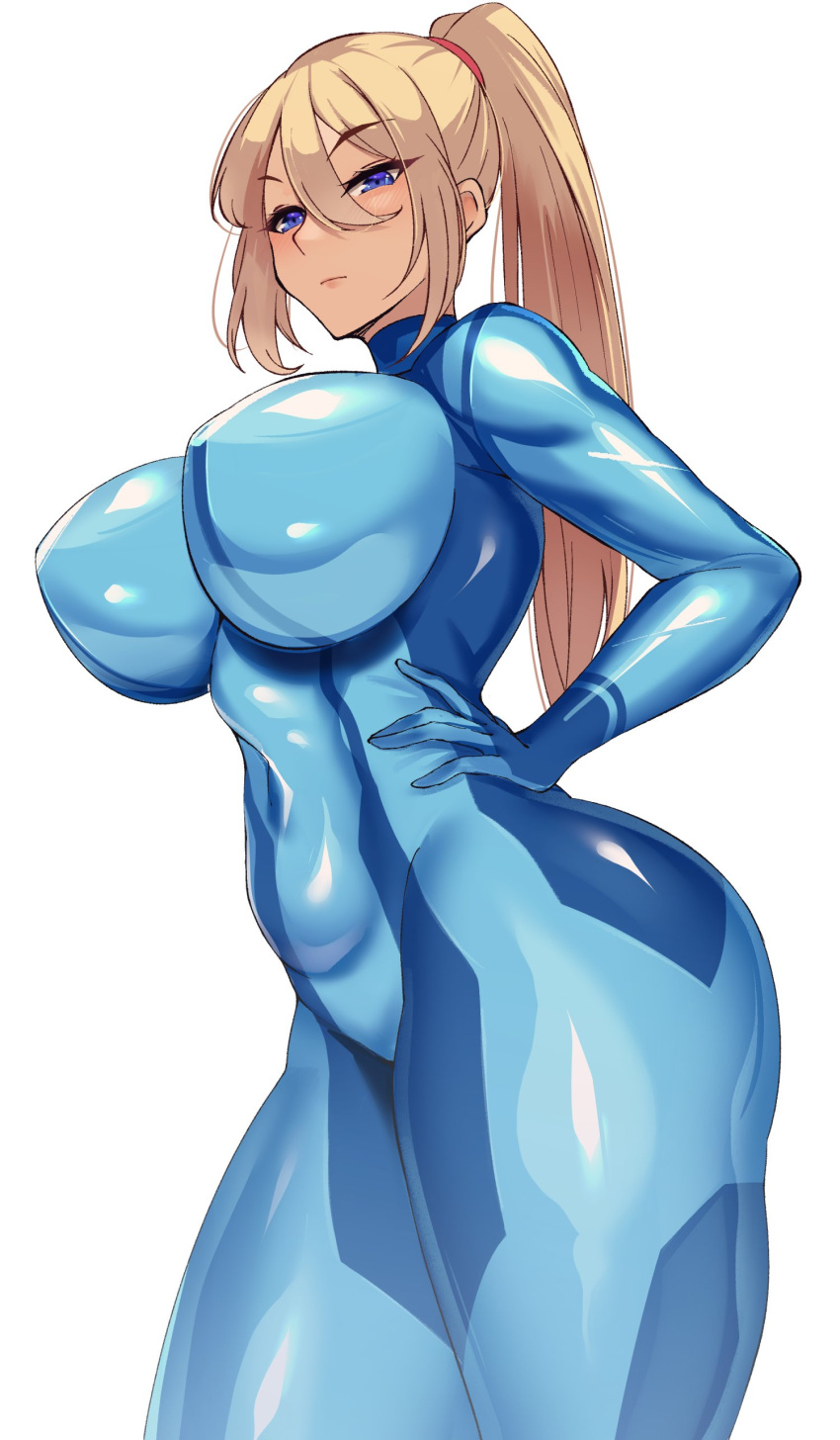 1girls ass belly belly_button big_ass big_breasts big_butt blonde_hair blue_eyes blue_outfit blue_suit bodysuit breasts butt curvaceous curves curvy curvy_body curvy_female curvy_figure curvy_hips curvy_thighs huge_breasts large_ass large_breasts large_butt legs metroid ponytail samus_aran thick thick_legs thick_thighs thighs thunder_thighs tight_clothes tight_clothing tight_fit tummy volyz zero_suit zero_suit_samus