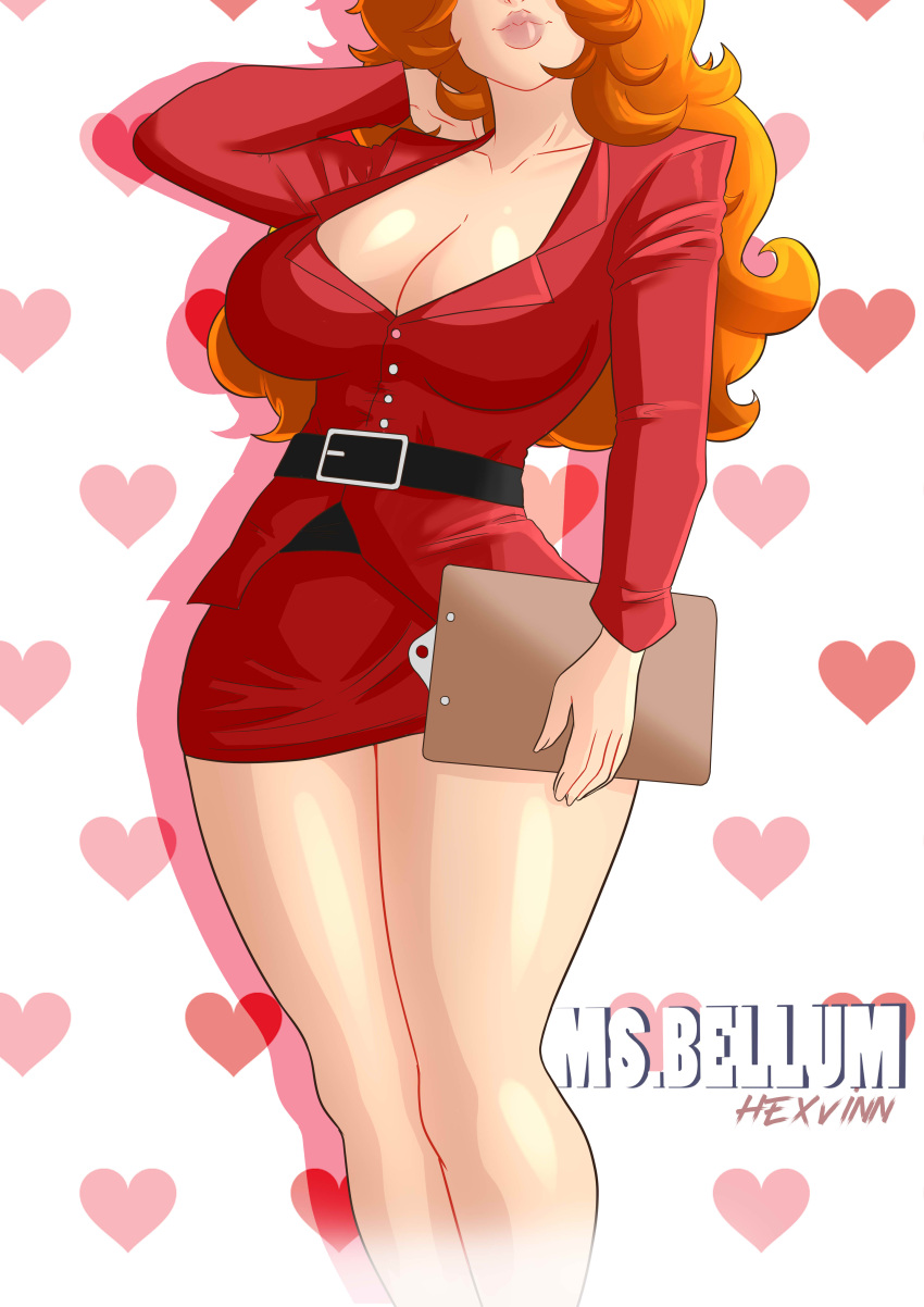 1girls 2019 big_breasts big_lips big_lips_no_eyes bottomwear breasts cartoon_network cleavage clothing eyes_out_of_frame female female_only hair heart hexvinn hi_res highres huge_breasts legs lips long_hair mature mature_female mature_woman milf miniskirt office_lady orange_hair powerpuff_girls sara_bellum simple_background skirt solo solo_female thick_lips thick_thighs thighs topwear