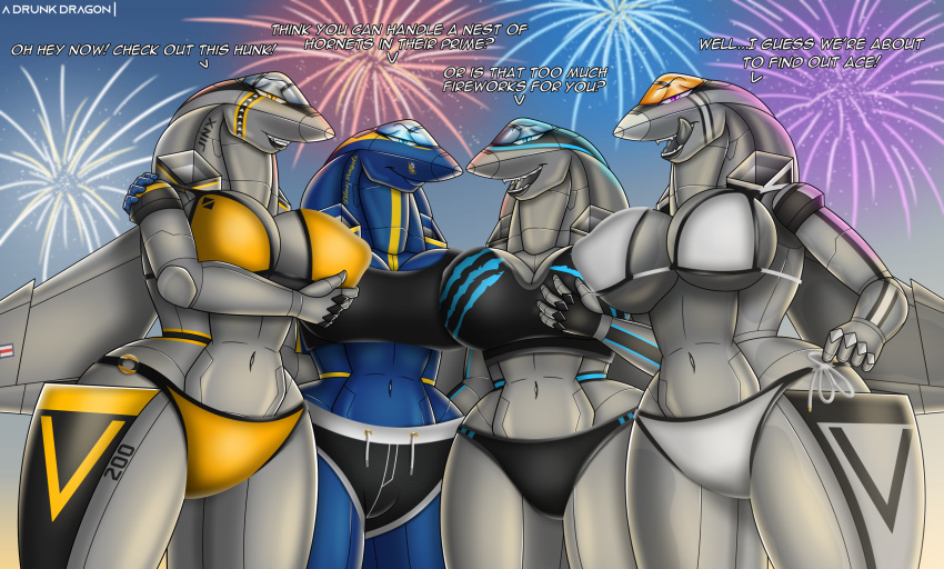 4th_of_july a_drunk_dragon aeromorph aircraft anthro anthrofied bikini blue_angels breast_grab breasts clothing f-18 f/a-18 fireworks jolly_roger living_aircraft living_machine pinup simple_background top_gun:_maverick_(2022) top_gun_(franchise)