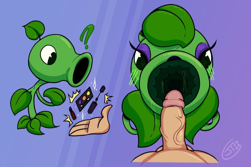 blush green_skin imminent_oral jtcircus makeup peashooter_(pvz) plant plants_vs_zombies