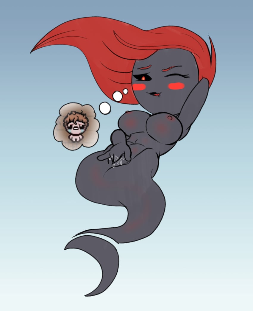 black_skin breasts dark_esau_(the_binding_of_isaac) dark_shesau_(the_binding_of_isaac) female female_only fours_(artist) masturbation pussy red_hair tainted_jacob_(the_binding_of_isaac) the_binding_of_isaac