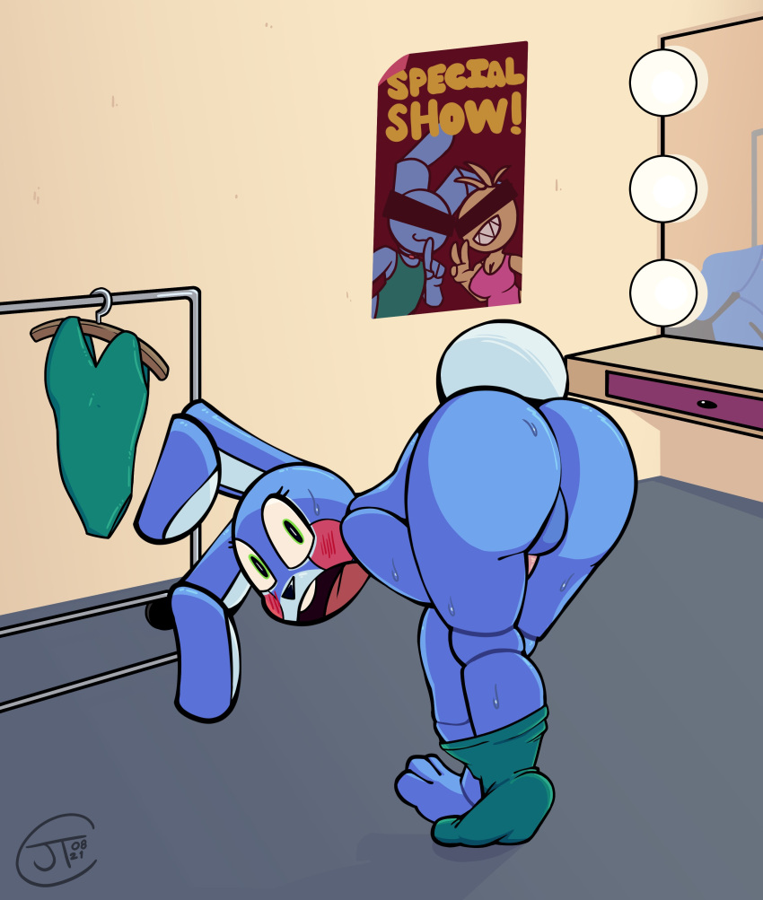 2022 absurd_res animatronic anthro balls blue_body digital_media_(artwork) five_nights_at_freddy's five_nights_at_freddy's_2 green_eyes hi_res jtcircus male male_only mammal presenting_hindquarters robot rosy_cheeks solo_male toy_bonnie_(fnaf) video_games