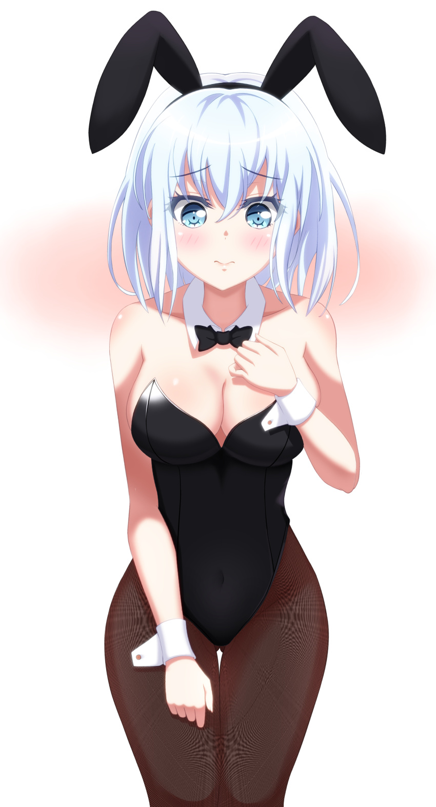 bang_dream! blue_eyes blush bunnysuit kurata_mashiro short_hair silver_hair