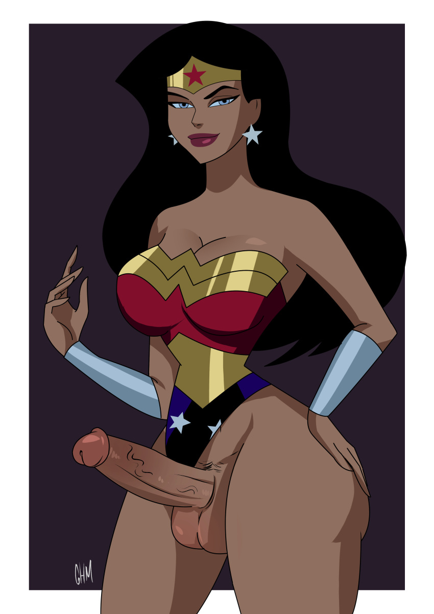 1futa 2d accurate_art_style amazon balls big_balls big_breasts big_penis black_hair blue_eyes bottomless breasts cleavage clothed clothing dc_comics dcau erection futa_only futanari ghostlessm heroine human justice_league_unlimited leotard leotard_aside light_skin looking_at_viewer olive_skin penis pubic_hair solo solo_female standing star_earrings superheroine tan-skinned_futanari thick_lips thick_thighs wide_hips wonder_woman wonder_woman_(series)