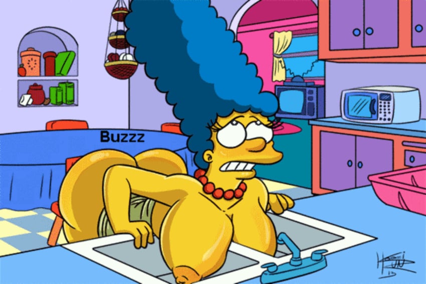 animated big_breasts canonical_scene edit edited female female_only kogeikun marge_simpson sink solo the_simpsons third-party_edit vibrator_in_pussy