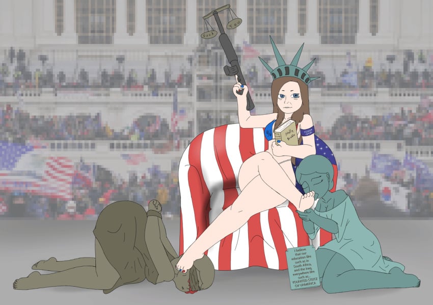 bible bikini capitol_hill_riot foot_fetish holly_fisher lady_justice licking_toes mr_lewdologist pixelated_background politics public_domain rifle statue_of_liberty