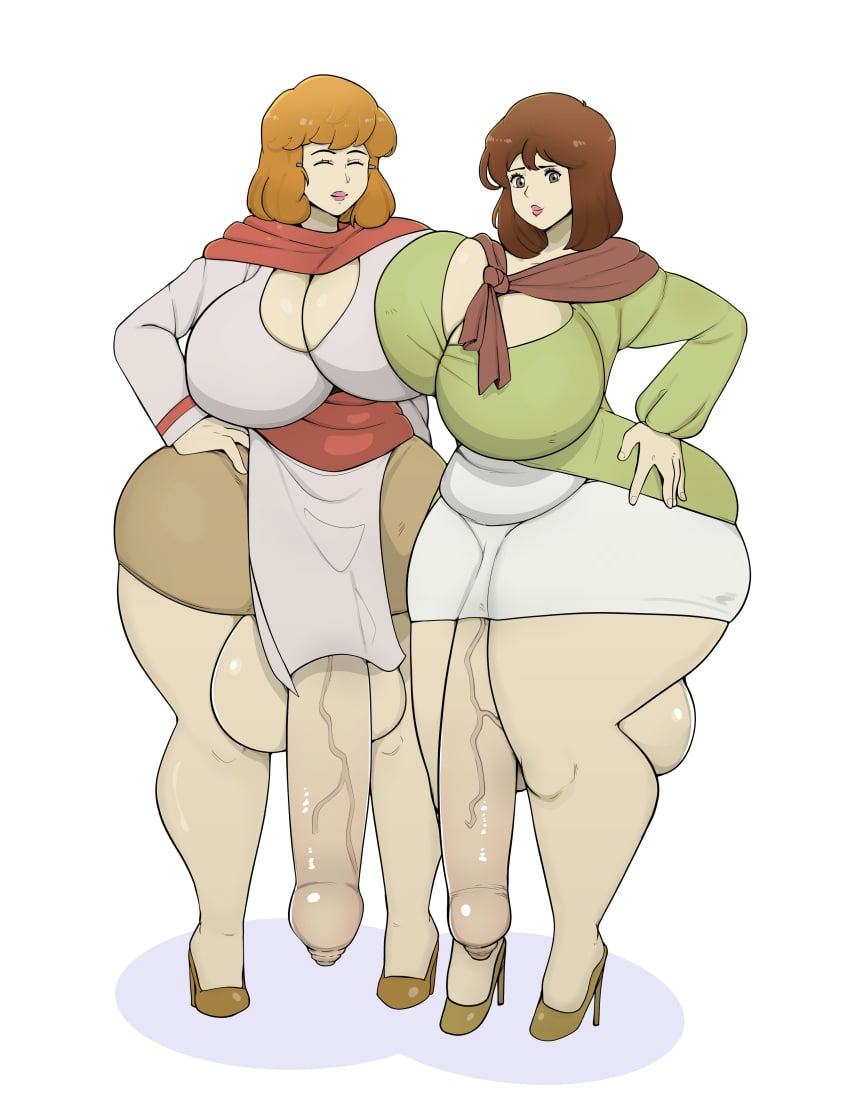 2futas bbw bottomless breast_docking breasts clothed clothing duo fire_emblem fire_emblem:_genealogy_of_the_holy_war futa_only futanari gigantic_penis huge_balls human lana_(fire_emblem) large_breasts light-skinned_futanari light_skin long_penis mostly_clothed muirne_(fire_emblem) standing symmetrical_docking tagme thick_thighs very_long_penis zeruxu