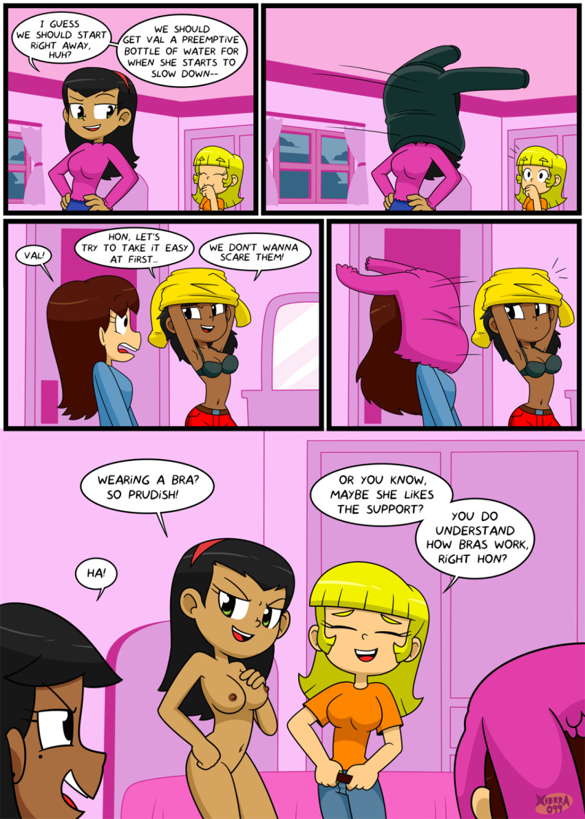 4girls biracial black_bra black_coat black_hair blonde_hair breasts brown_hair carla_(xierra099) chloe_(xierra099) chocolate_and_vanilla clothes_off clothing_removed comic danielle_(xierr099) dark-skinned_female dialogue female_only implied_sex interracial interracial_yuri light-skinned_female lovin’sis multiple_girls naked naked_female nipples nude nude_female olive_eyes only_one_naked pink_sweater preparation preparing ready_to_fuck removing_clothing sweater taking_clothes_off tan-skinned_female throwing_clothing valerie_(xierra099) xierra099 yellow_sweater yuri