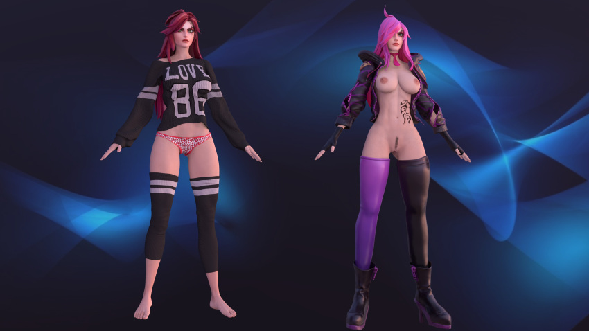 3d abs arti202 athletic athletic_female battle_academia_katarina battle_academia_series big_ass big_breasts breasts cleavage clothing female female_only katarina_du_couteau league_of_legends light-skinned_female midriff red_hair solo