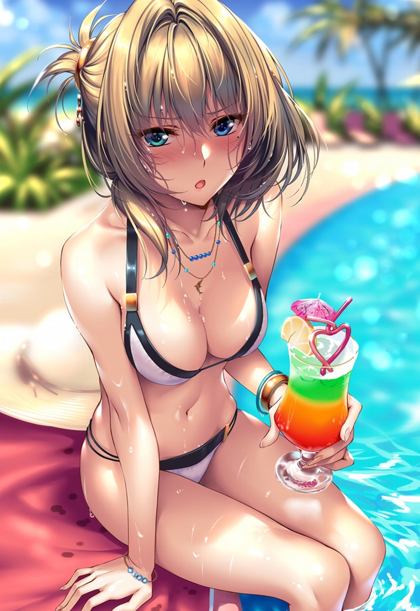 beach bikini blue_eyes brown_hair female female_focus idolmaster idolmaster_cinderella_girls piromizu tagme tagme_(artist) tagme_(character) takagaki_kaede wet