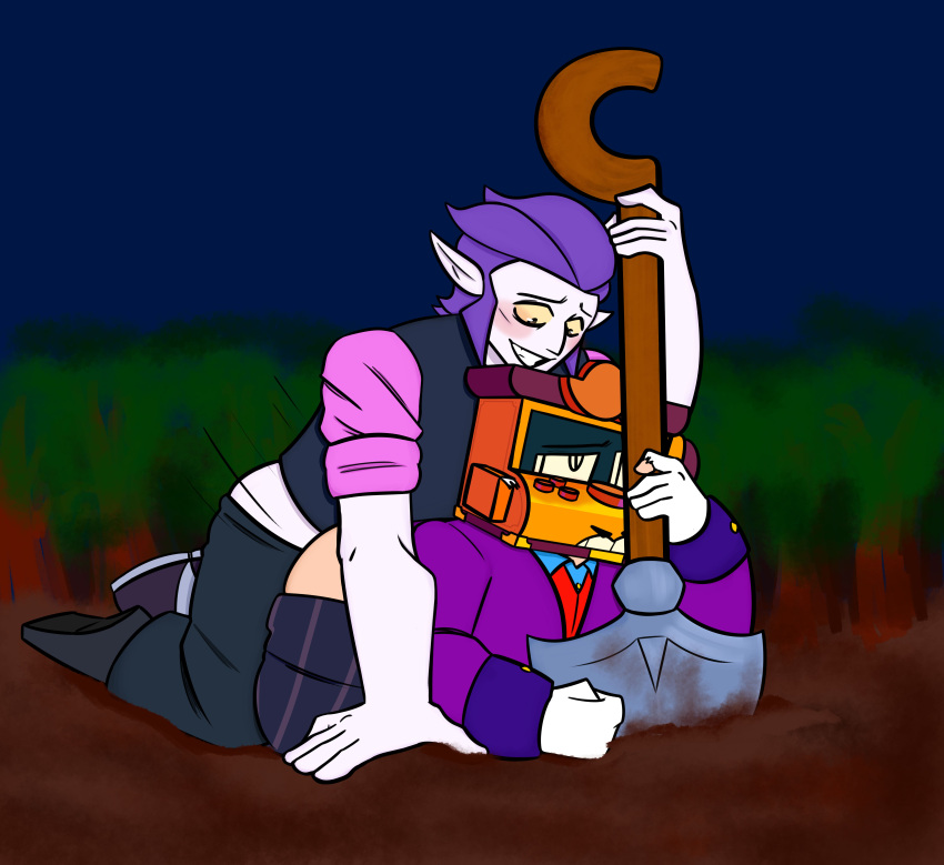 2boys anal brawl_stars clothed clothed_sex fangs forest gay griff_(brawl_stars) mortis_(brawl_stars) outdoors vampire