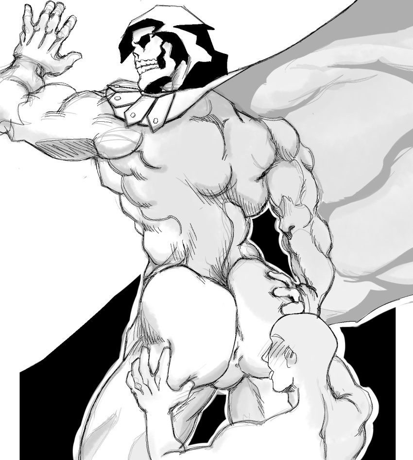 2boys artist_request ass bara from_behind gay looking_at_another looking_back male/male muscular muscular_male nude presenting_ass skeletor tagme