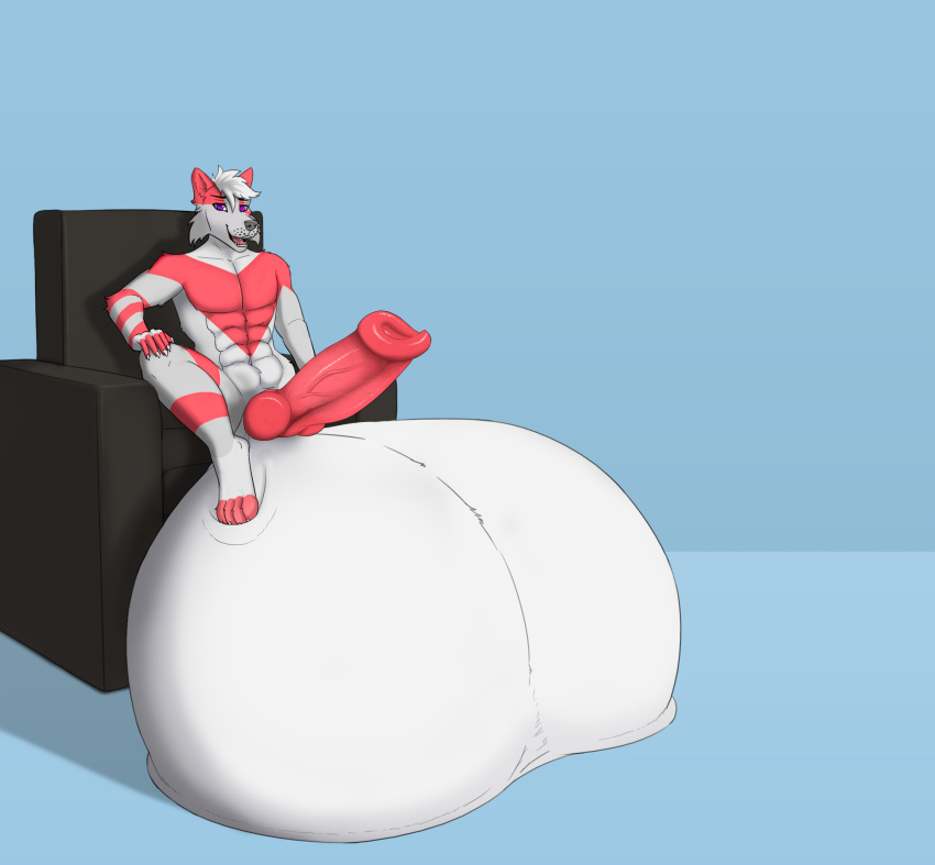 anthro balls big_balls big_penis canid canine culpeo_fox genitals growth hi_res huge_balls huge_cock hyper hyper_balls hyper_genitalia hyper_penis lycalopex male mammal penis renais_(kaixo) shira_stargazer sitting solo