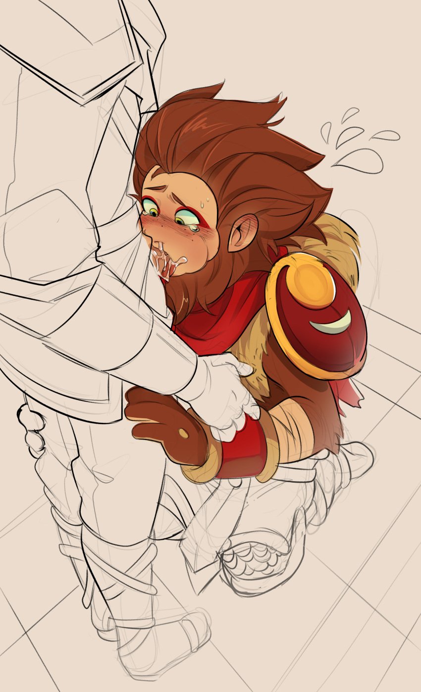 blowjob brown_hair calazotauvu gay green_eyes league_of_legends league_of_legends:_wild_rift male_only master_yi monkey wukong