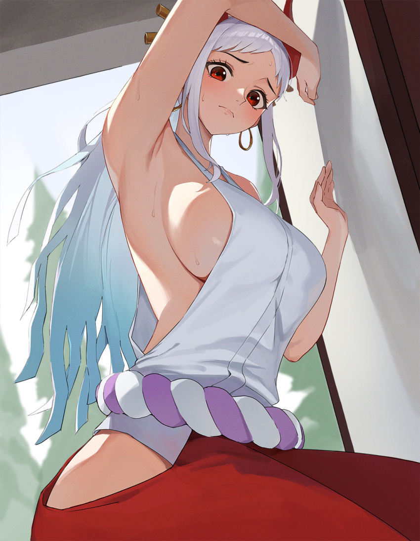 2d armpits female female_focus female_only hakama jason_kim light-skinned_female light_skin nsfw one_piece pale-skinned_female pale_skin red_eyes sideboob solo tagme tagme_(artist) yamato_(one_piece)