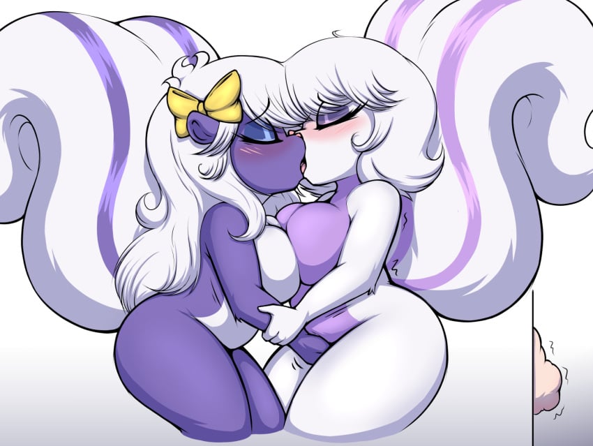 2022 anthro anthro_on_anthro ass big_breasts big_tail blush breast_squish breasts coco_scent_(henrietta_lamb) denzeltip digital_media_(artwork) duo eavesdropping embrace female female/female fingering fur henrietta_the_little_lamb incest kissing mammal masturbation mephitid multicolored_body multicolored_fur nude shaded short_stack shortstack sibling simple_background sister sisters skunk spying squish striped_skunk sweet_scent_(henrietta_lamb) thick_thighs two_tone_body two_tone_fur white_body white_fur yuri