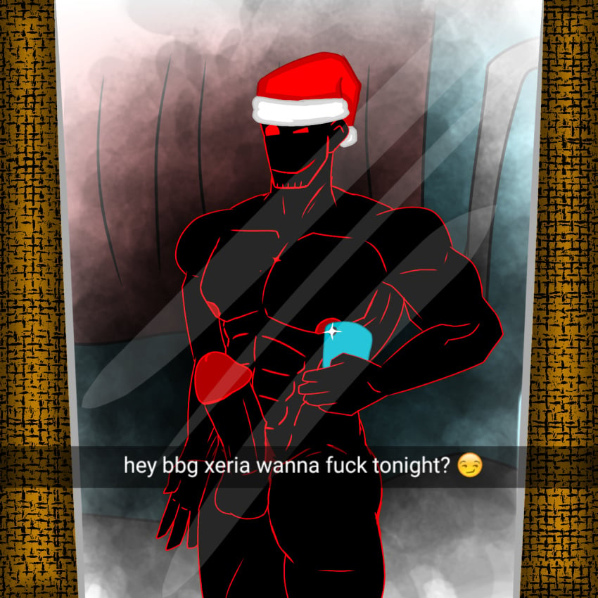 black_skin darklaus_(jtoh) flirting juke's_towers_of_hell kendrick_nsfw male_only muscular muscular_male roblox roblox_game santa_hat smirk source_request tagme