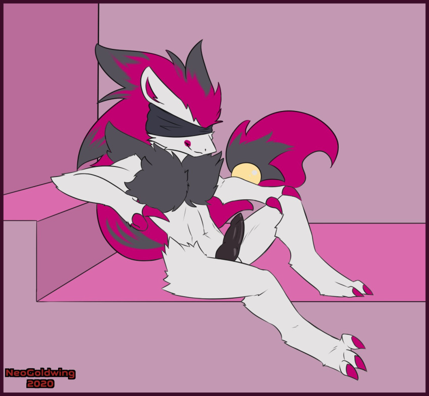 anthro black_penis blindfold genitals hi_res male male_focus male_only midnight_the_zoroark neo_goldwing_(artist) nintendo penis pokémon_(species) pokemon pokemon_(species) solo video_games zoroark