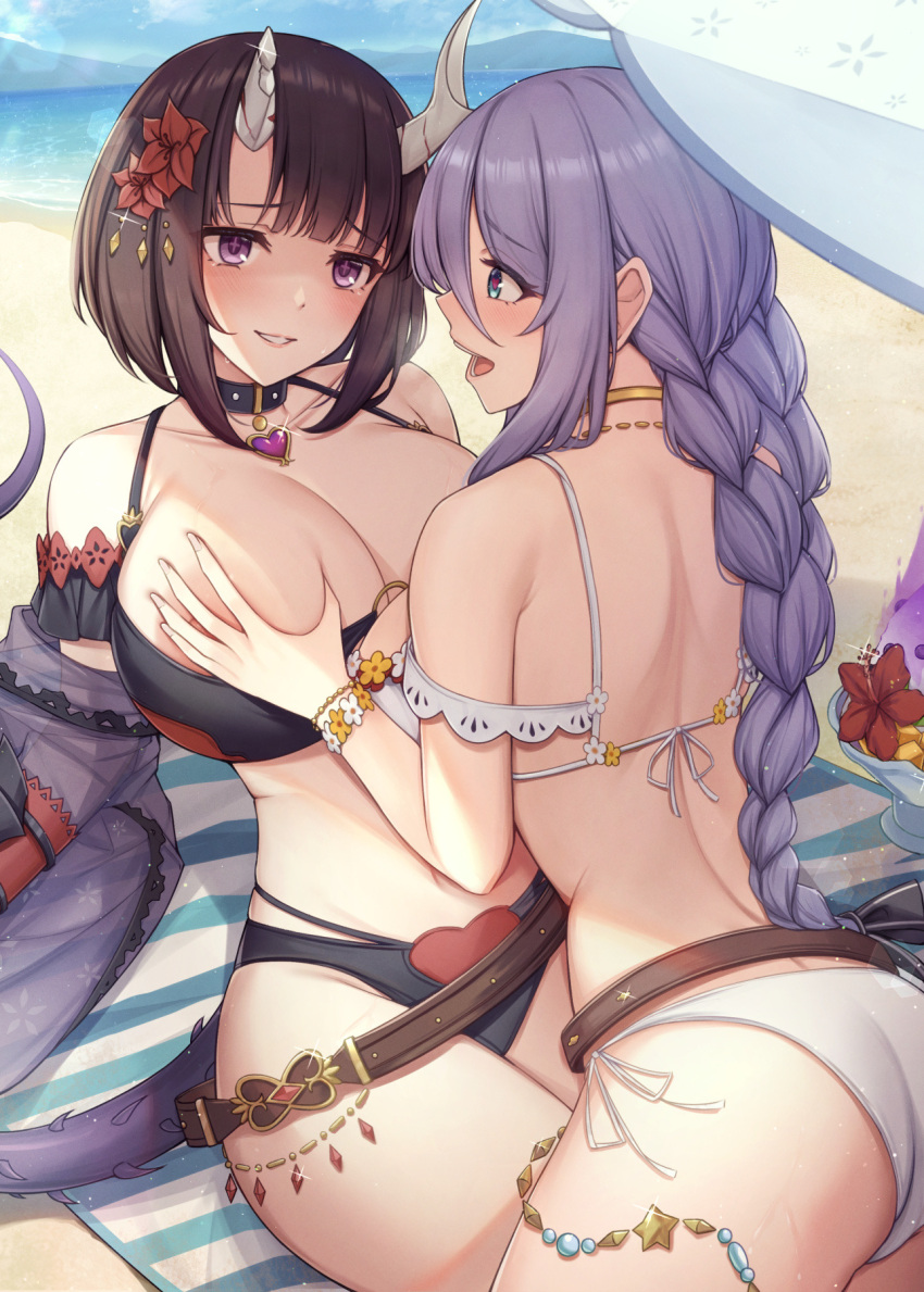 2girls braid eriko_(princess_connect!) female huge_breasts large_breasts lesbian princess_connect! princess_connect!_re:dive shizuru_(princess_connect!) tagme tagme_(artist) tagme_(character)