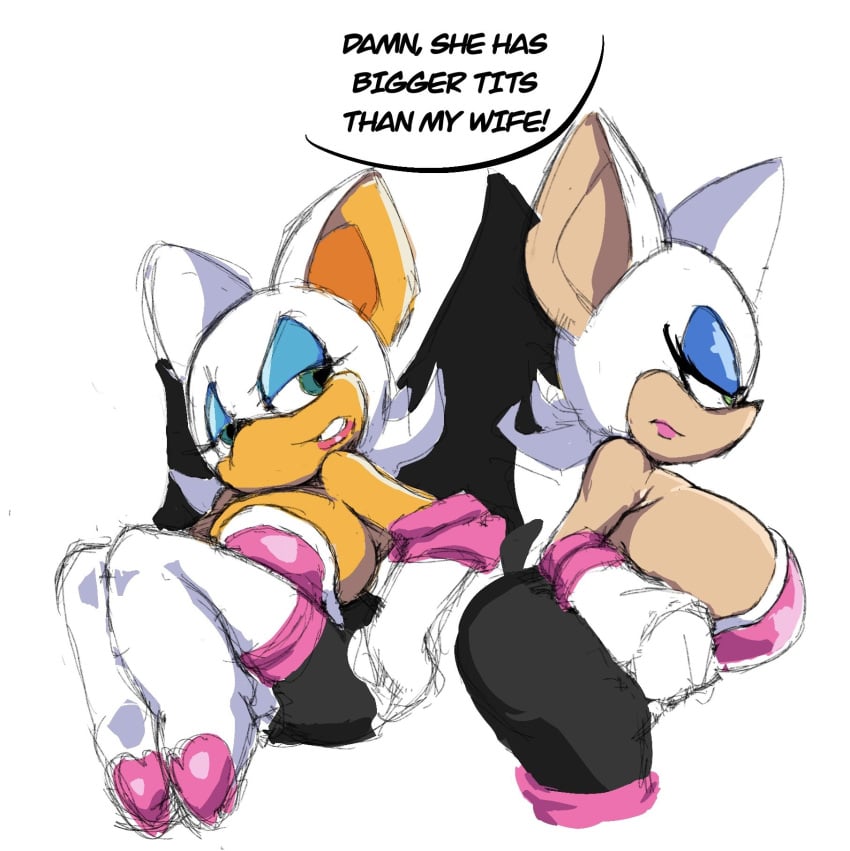 anthro big_ass big_breasts boobs breasts dialogue female female_only huge_breasts rouge_the_bat sega side_view sideboob sonic_(series) sonic_the_hedgehog_(series) white_background zetomeso