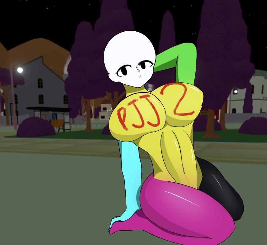 1girls bald big_breasts black_eyes bodypaint mlgarcofoz project_jojo roblox roblox_avatar roblox_background roblox_game robloxian rule_63 self_upload tagme tagme_(artist)