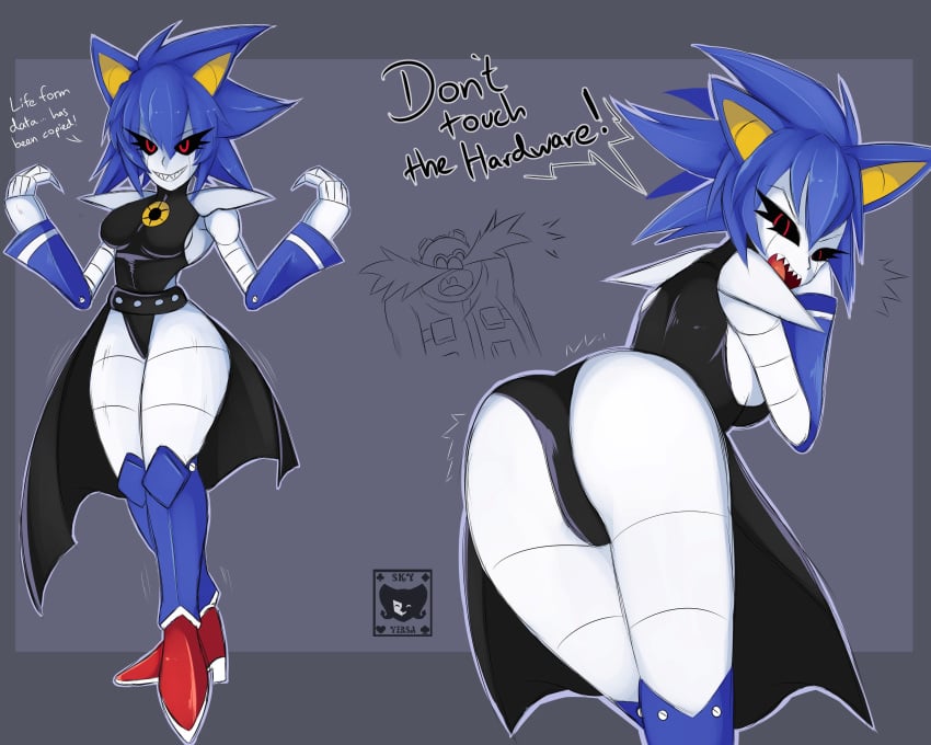 1girls 2022 angry angry_face black_clothing blue_hair dr._eggman epic_song eye_contact female looking_at_viewer looking_back meme metal_sonic metal_sonique neo_metal_sonic open_mouth pointy_ears red_eyes reupload robot robot_girl rule_63 sharp_teeth shoulder_pads sideboob skyversa sonic_(series) sonic_the_hedgehog_(series) tagme text what_i_made_of white_body