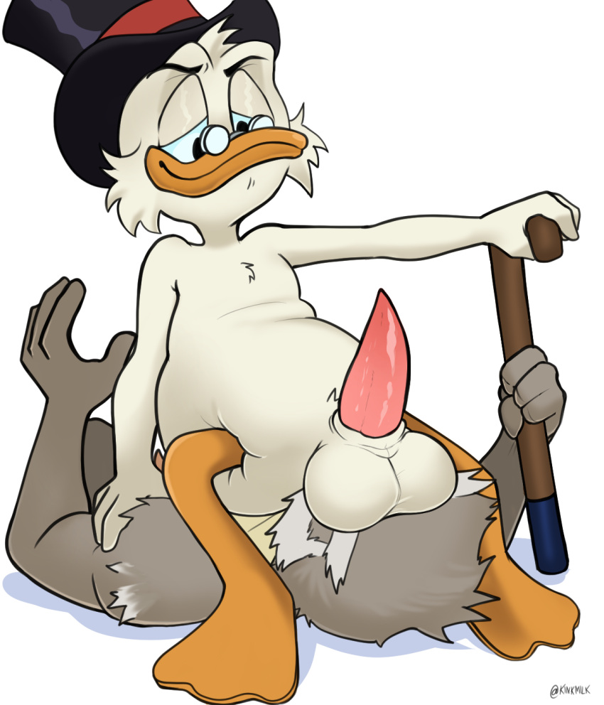 anatid animal_penis anseriform anthro avian balls bird cane clothing disney duck duo eyewear facesitting genitals glasses hat headgear headwear hi_res kinkmilk male male/male mature_male owl penis scrooge_mcduck sex tapering_penis top_hat white_body