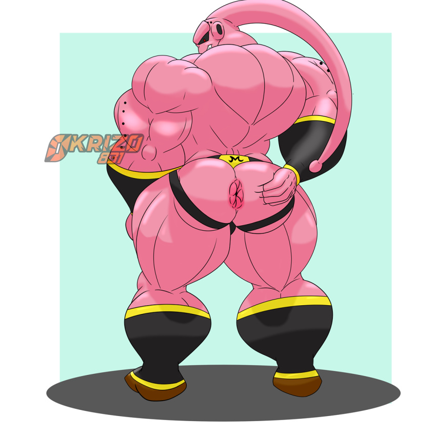 1male anus_focus ass ass_focus bara dragon_ball dragon_ball_z gay humanoid looking_at_another looking_back majin_buu male male_only muscular muscular_male okrizo831 pink_body pink_skin presenting_ass red_eyes solo solo_focus super_buu