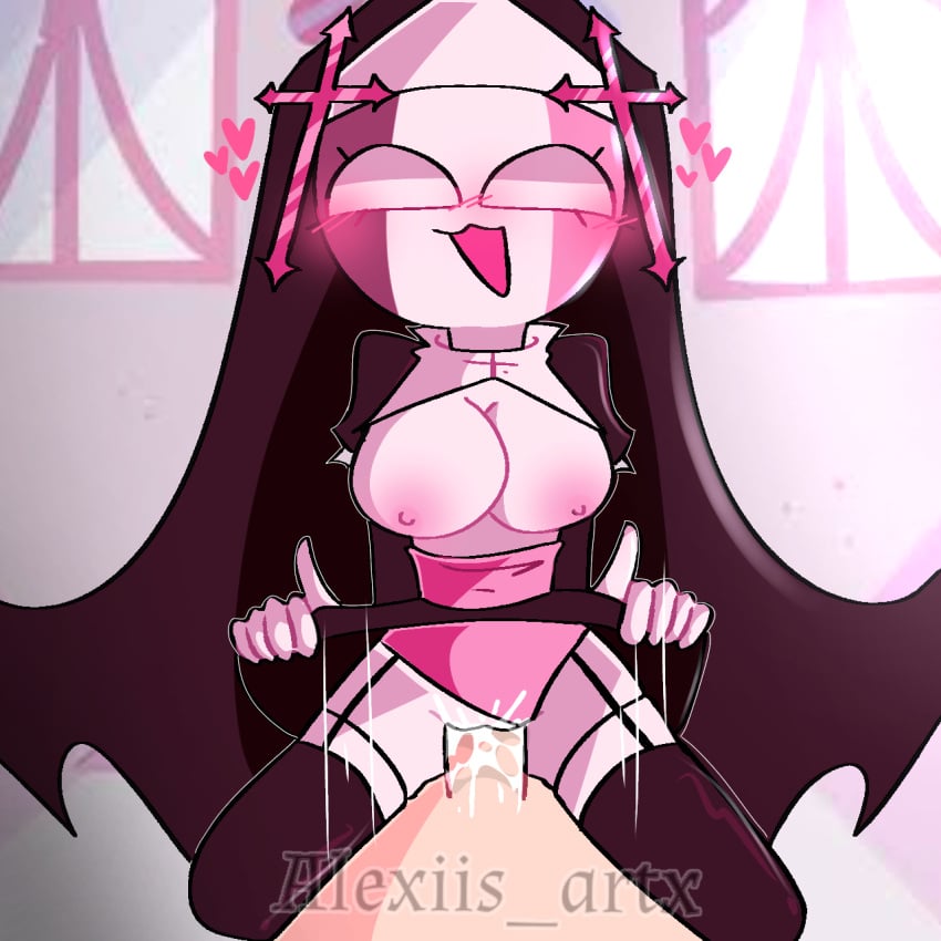 :3 alex_draw alexis_draws blush_lines cowgirl_position cum_in_pussy cum_inside friday_night_funkin friday_night_funkin_mod male_pov mid-fight_masses nun nun_outfit open_:3 panties_aside pink_skin pov sarvente_(dokki.doodlez) skirt_lift smile stockings straight tagme vaginal_penetration white_eyes